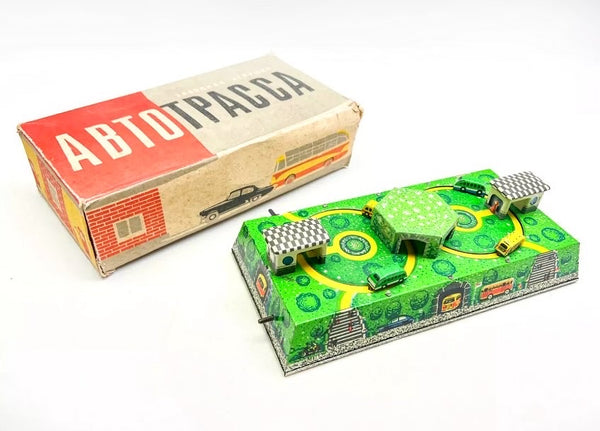 Soviet Tin Lithograph Motorway Toy, 1960s