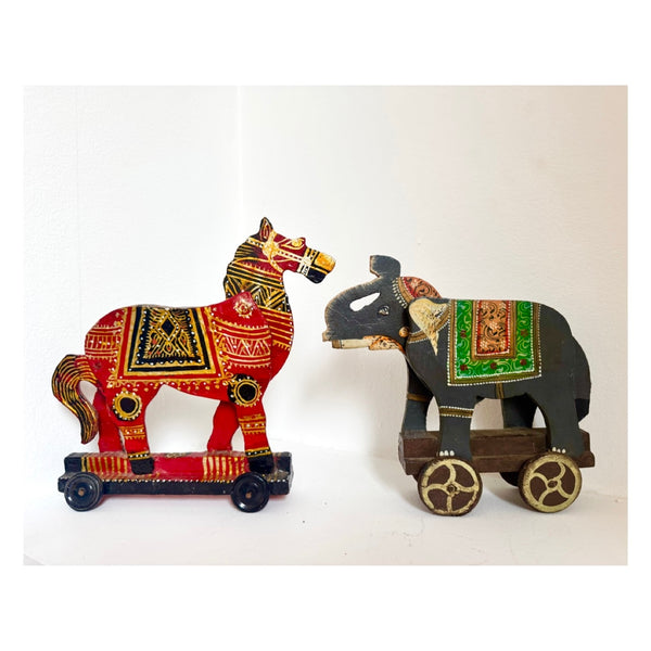 Hand-painted Wooden Pull Toys on Wheels, 1950s