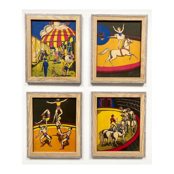Set of Four Framed Bookplates from The Circus Book, 1940s
